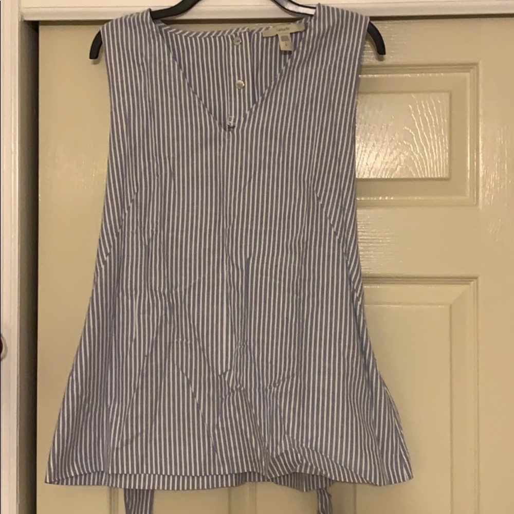 Blue and white pinstripe tank
